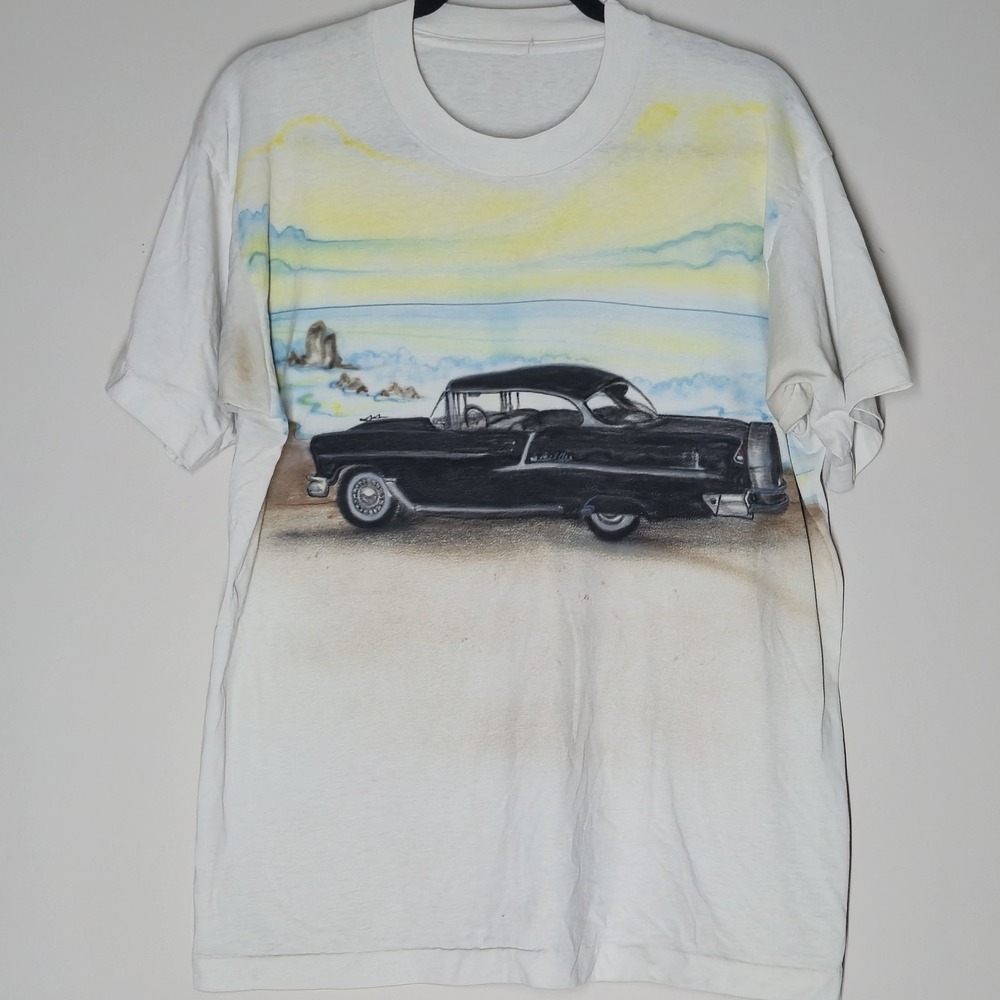 Vintage 90s 1955 Chevy Bel Air T Shirt Men L Short Sleeve Chevrolet Air Brush